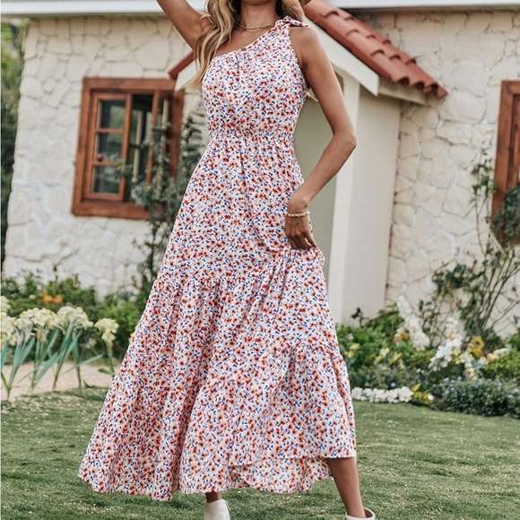 Elegant One-Shoulder Floral Dress - Picture 1 of 4